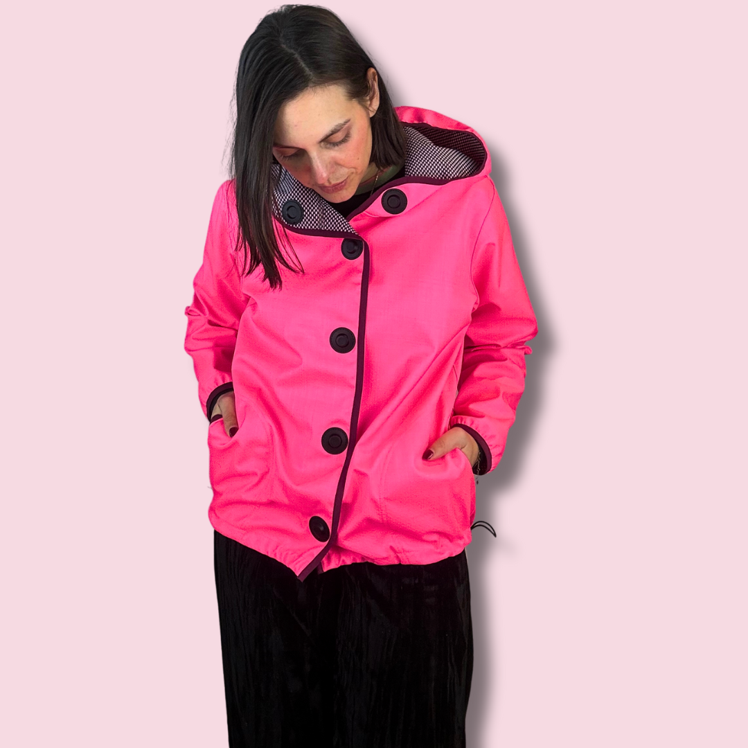 Pink Wetterheldenjacke mit Magneten für Erwachsene: Frontalansicht