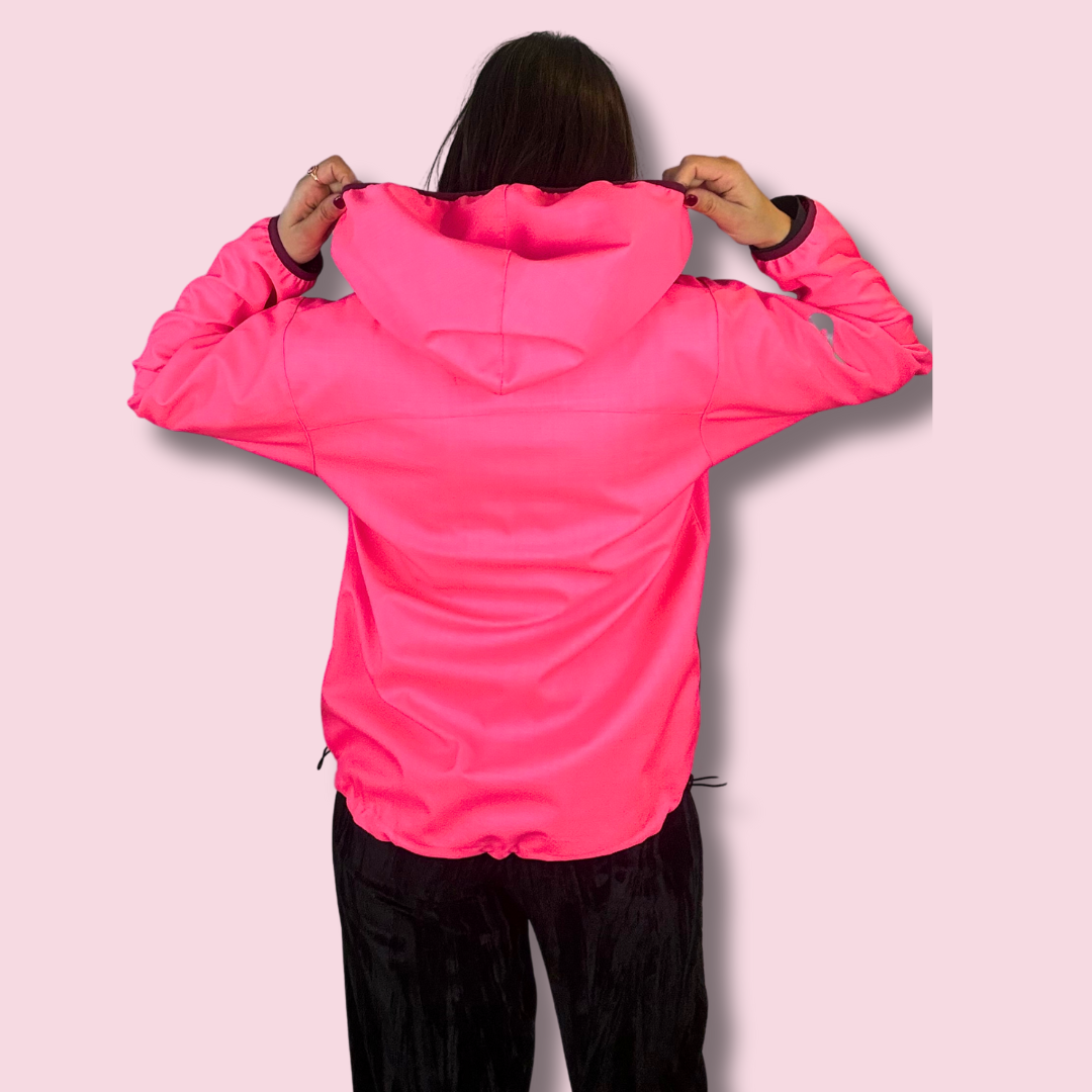 Pink Wetterheldenjacke mit Magneten für Erwachsene: Rückansicht
