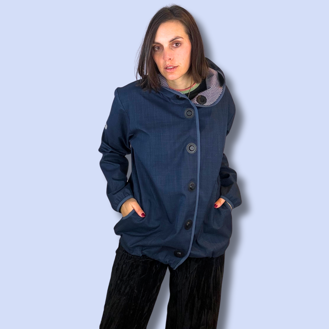 Blaue Wetterheldenjacke mit Magneten für Erwachsene: Frontalansicht