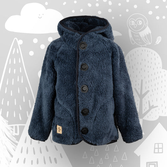 Veste douillette « Fourrure de loup » | Veste polaire chaude pour enfants avec boutons magnétiques et système de fermeture à pression
