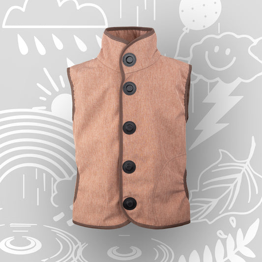 Braune Kinder-Softshellweste mit Magnetknopf, ideal für Frühling und Herbst – funktionale Outdoor-Weste für Kinder