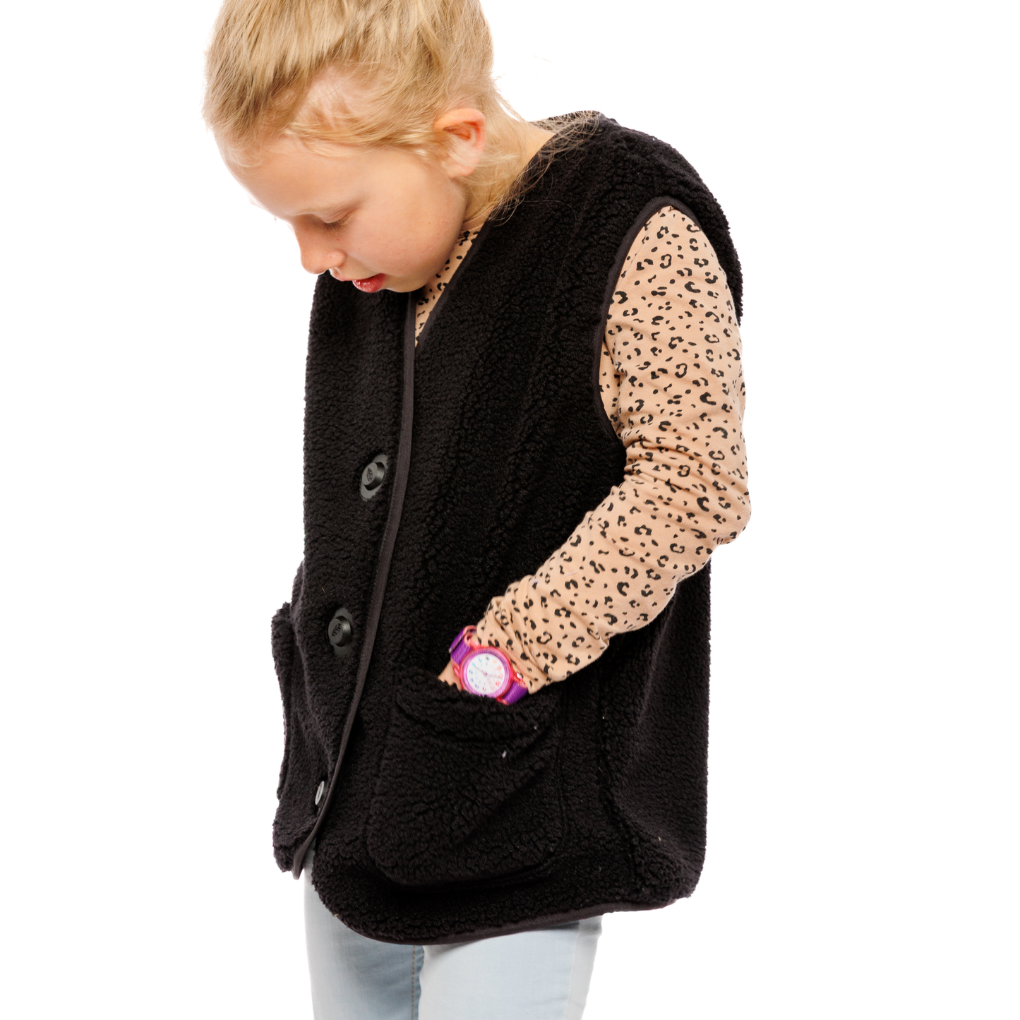 Oversized Teddyweste Schwarz