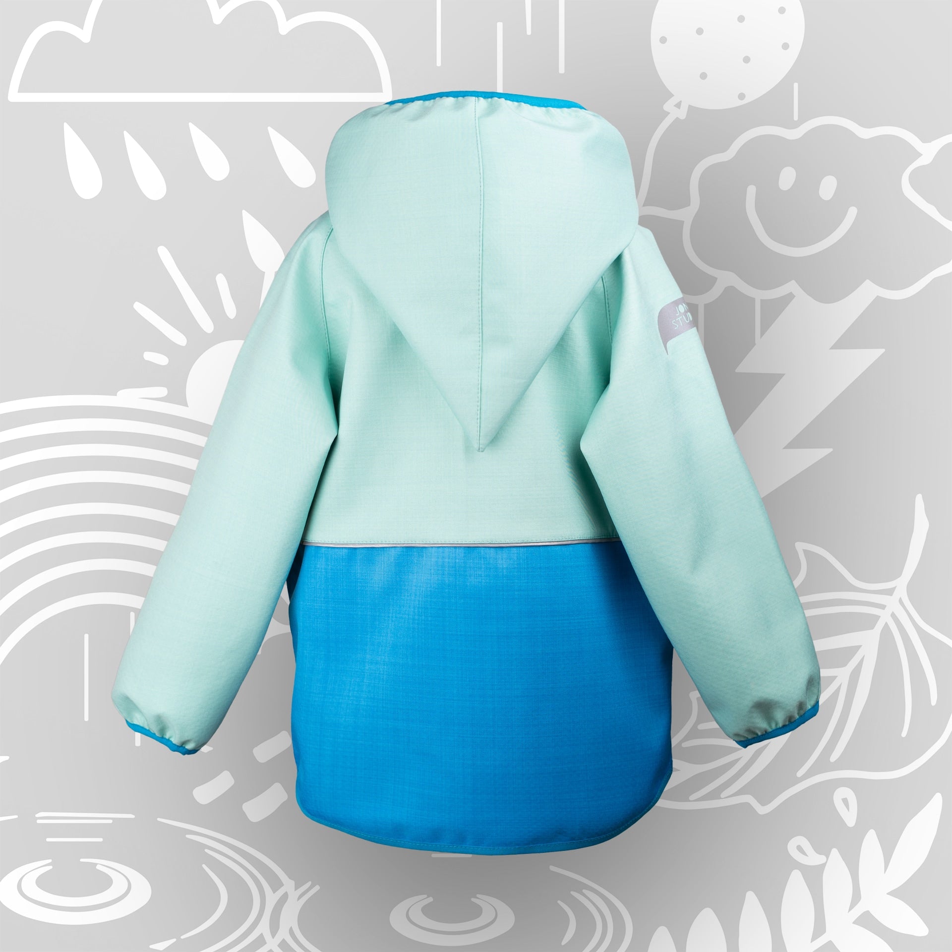 Magnetische Wetterhelden Kinderjacke „Gletscher“ in Türkisblau – Rückansicht