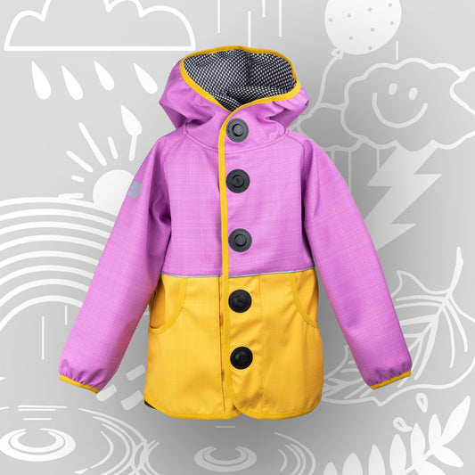 Magnetische Wetterhelden Kinderjacke „Tulpe“ in Rosagelb von Joni Studio – Vorderansicht