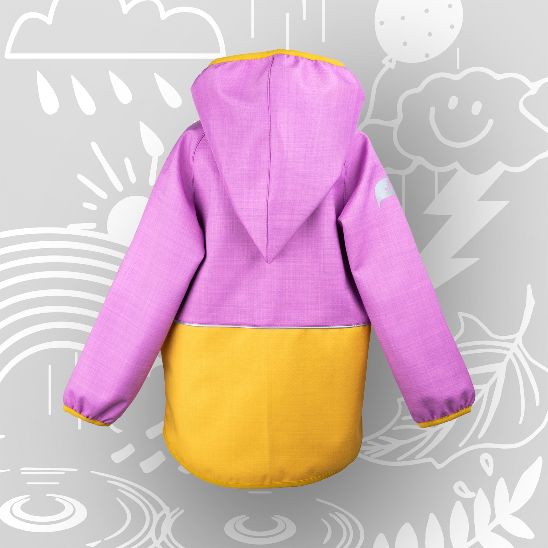 Magnetische Wetterhelden Kinderjacke „Tulpe“ in Rosagelb – Rückansicht