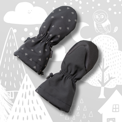 Winter mittens reflector hearts, black